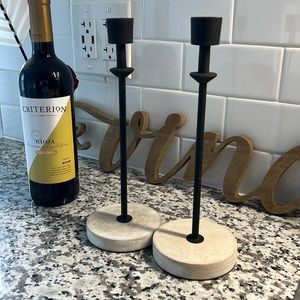 Wood and metal candle holders